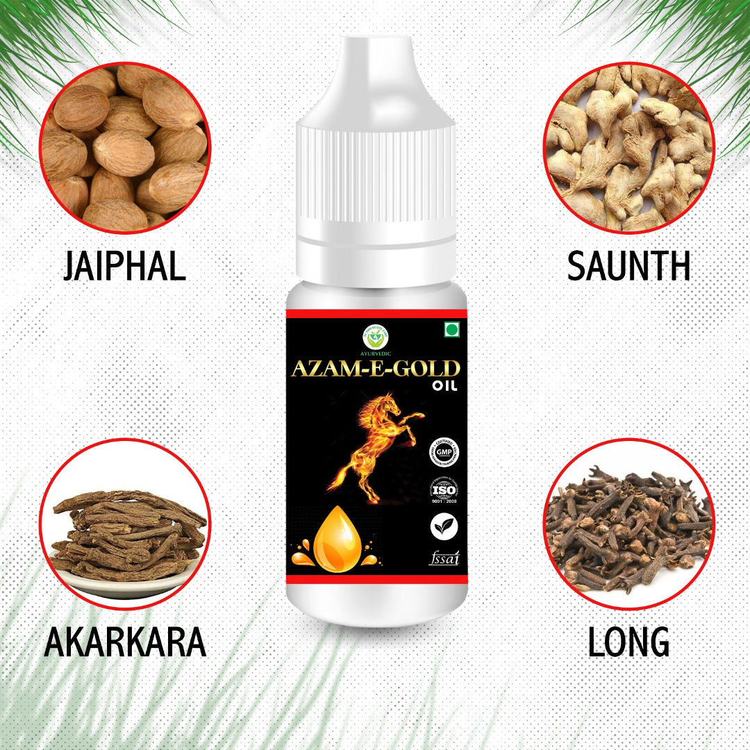 AZAM-E-GOLD Ayurvedic Vitality Oil – With Jaiphal, Saunth, Akarkara & Long