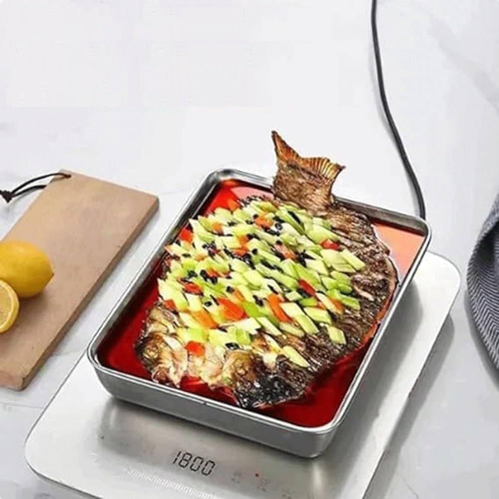 Stainless Steel Food Storage Container with Lids, Oven Tray, Pan Stainless Steel Rectangle Plate with Lid, Perfect for Baking, Cooking (Silver)