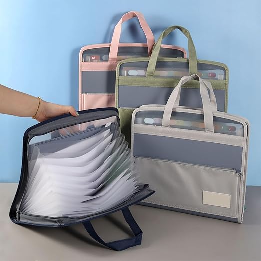 Folder Bag for Certificates and Documents, 13 Pockets A4 Size Expanding File Folder Bag, Waterproof Documents Organiser with Zipper Closure, Handle and Front Compartment (Multicoloured Pack of 1)