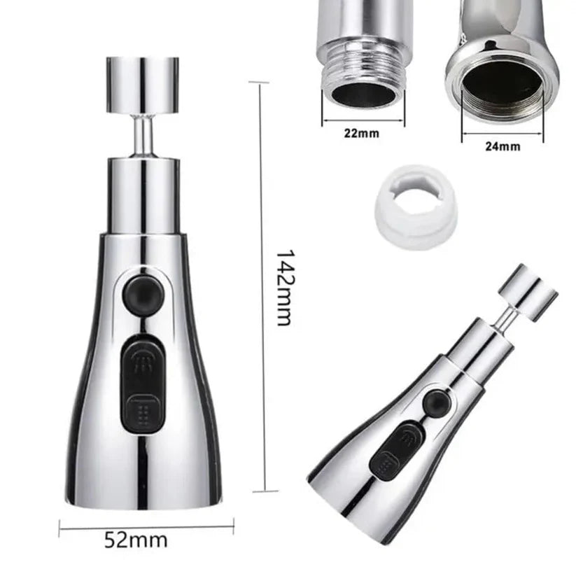 3-mode kitchen faucet sprayer head (Strong Spray, Double-Knife Rinse, Soft Bubble Stream)