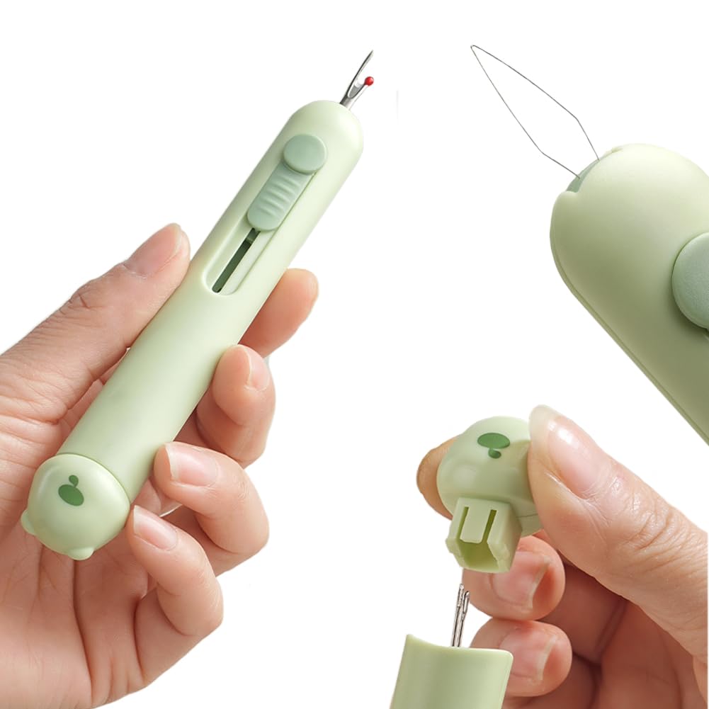 3 in 1 Needle Threader Tool Set with 2 Needle, Sewing Needle Threader, DIY Needle Threader Hand Machine Sewing Tool with Seam Ripper for Sewing Crafting