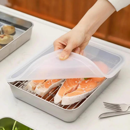 Stainless Steel Food Storage Container with Lids, Oven Tray, Pan Stainless Steel Rectangle Plate with Lid, Perfect for Baking, Cooking (Silver)