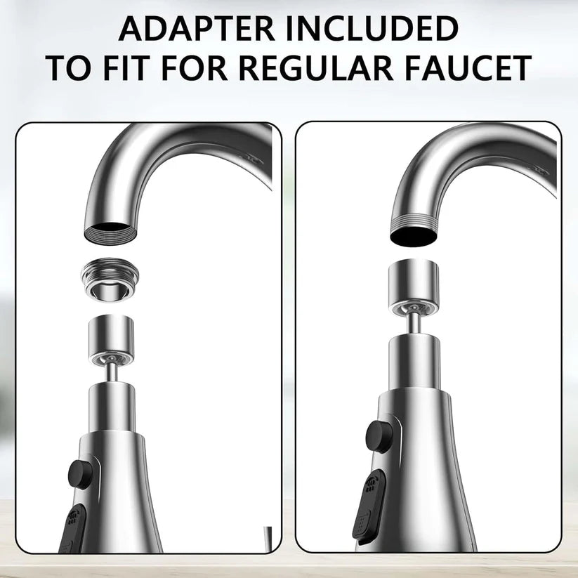 3-mode kitchen faucet sprayer head (Strong Spray, Double-Knife Rinse, Soft Bubble Stream)