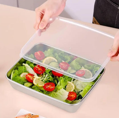 Stainless Steel Food Storage Container with Lids, Oven Tray, Pan Stainless Steel Rectangle Plate with Lid, Perfect for Baking, Cooking (Silver)