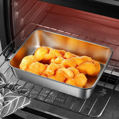 Stainless Steel Food Storage Container with Lids, Oven Tray, Pan Stainless Steel Rectangle Plate with Lid, Perfect for Baking, Cooking (Silver)
