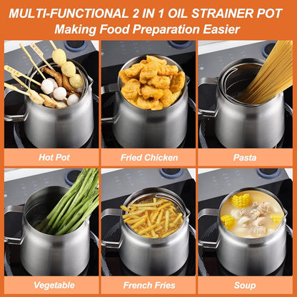 2-in-1 Stainless Steel Multifunctional Oil Strainer Pot